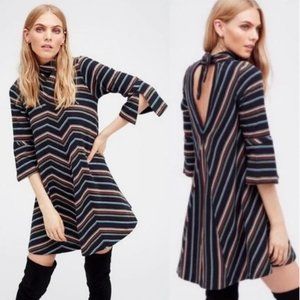 Free People New Romantics Adobe Stripe Tie back Swing Dress Boho Striped Mini